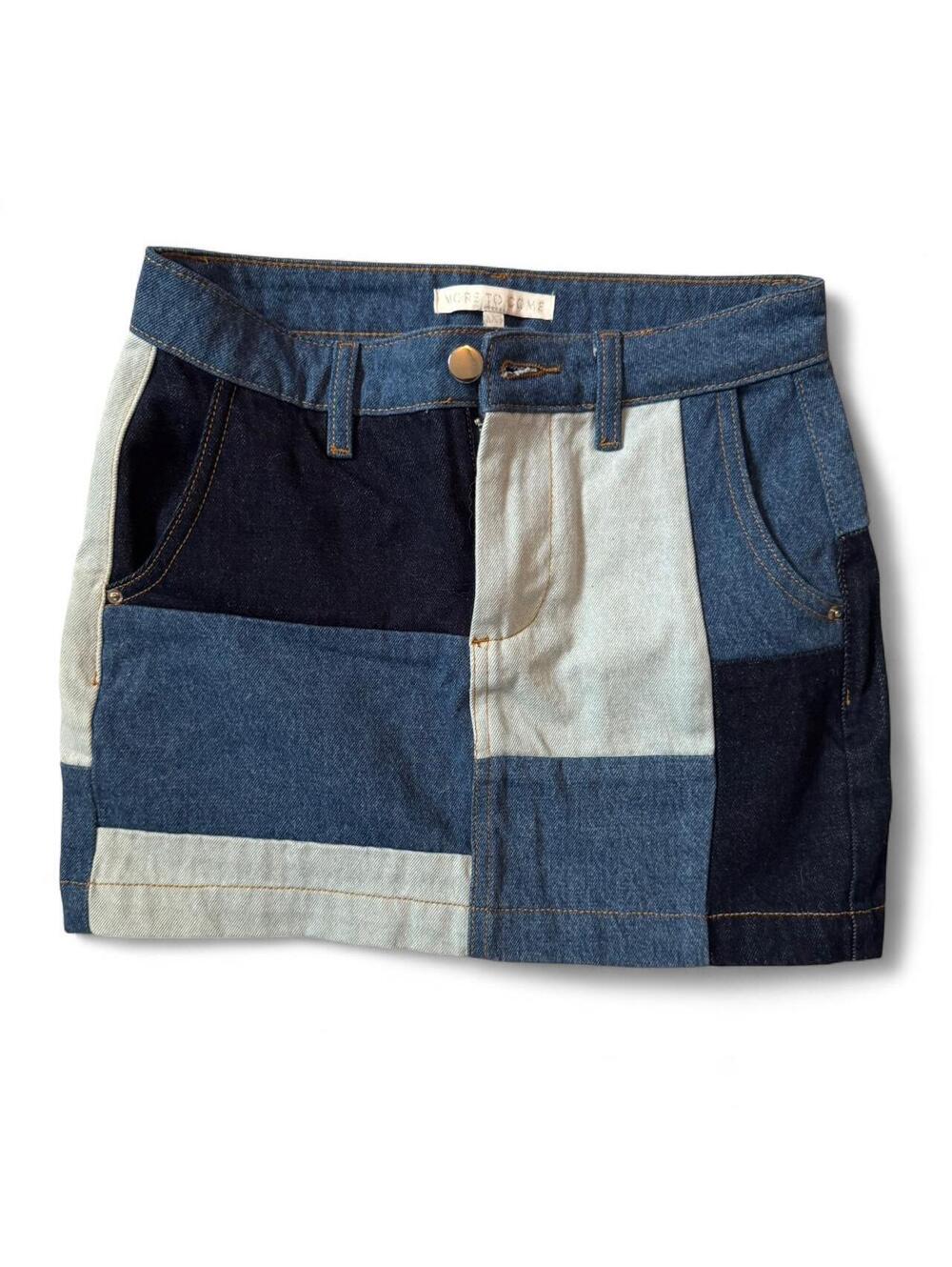 NWOT Revolve x More to Come Patchwork Denim Utility Mini Skirt Size XXS